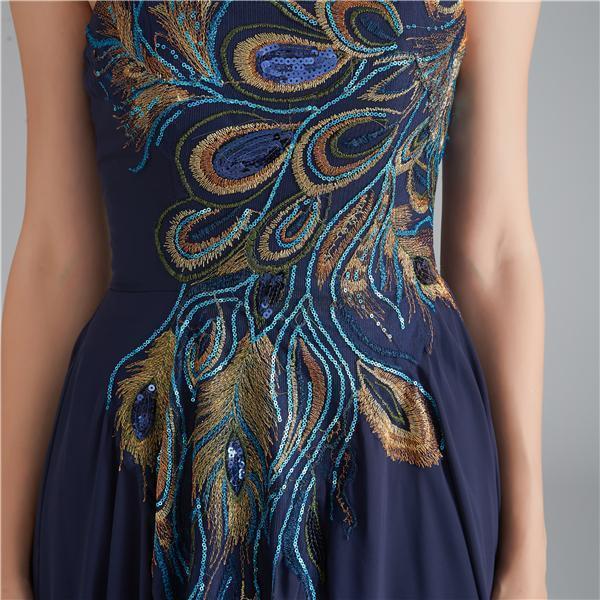 Elegant Navy Sweetheart Embroidery Long Evening Prom Dress for Women - Formal Gown for Homecoming, Ball, Wedding & Special Occasions