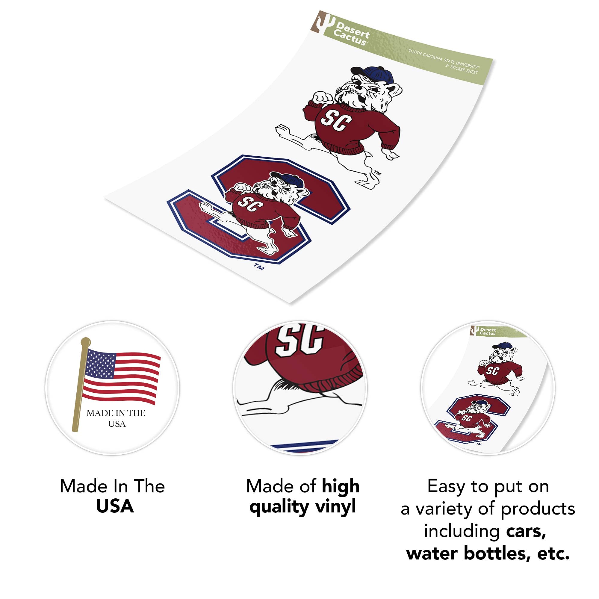 SCSU Bulldogs Vinyl Decal Sticker Set (4 Inch) - Desert Cactus Design for Laptop, Water Bottle, Car & Scrapbook - Perfect for South Carolina State University Fans & College Spirit Accessories