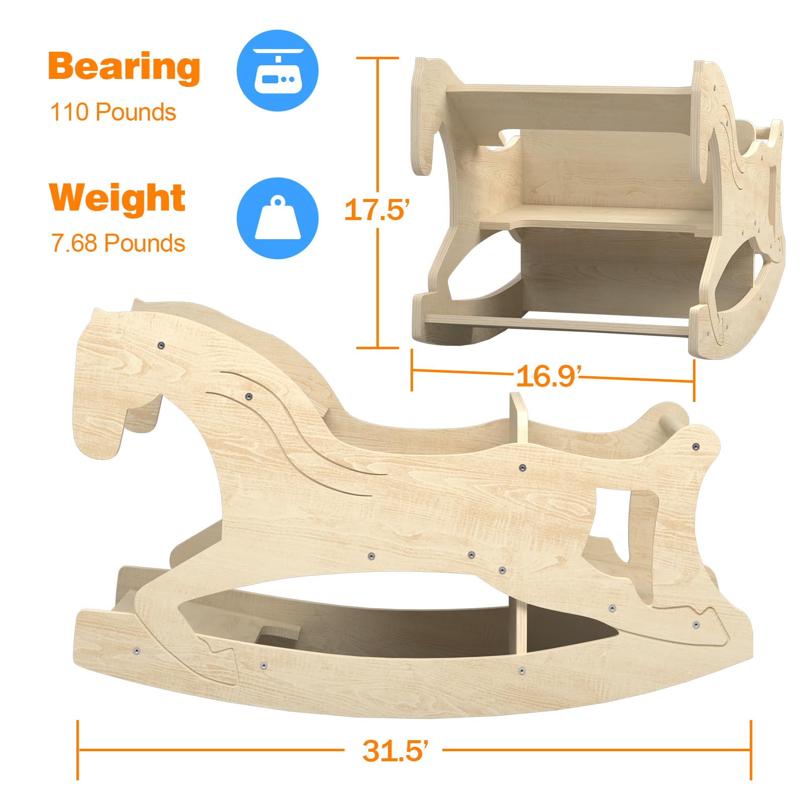 **Montessori Wooden Rocking Horse for Toddlers - 2-in-1 Baby Rocking Toy & Weaning Table Chair Set - Natural Wood Nursery Furniture for Playroom, Living Room & Kitchen - Safe & Educational Toddler Rocker**    *(Perfect for Montessori Learning, Indoor Play, and Transitioning to Solid Foods)*