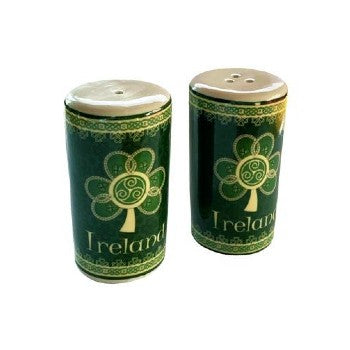 Ceramic Shamrock Spiral Salt and Pepper Shaker Set - 2 Piece Irish-Themed Kitchen Seasoning Duo for St. Patrick's Day, Home Decor & Gift Giving