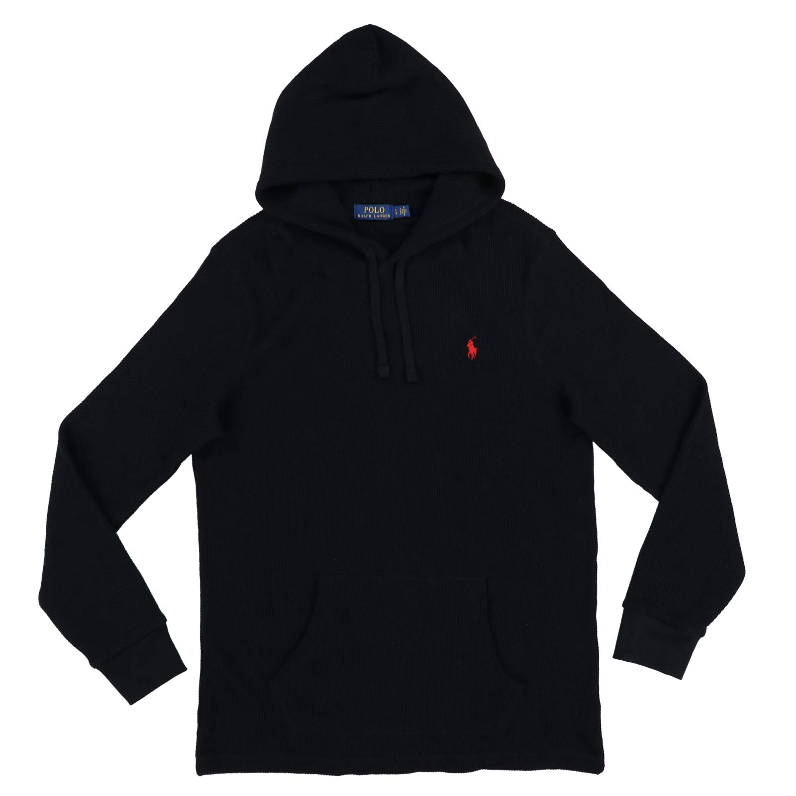 POLO RALPH LAUREN Men's Waffle Hooded Long Sleeve T-Shirt - Black, Large Size | Casual Wear & Layering Essential for Fall & Winter