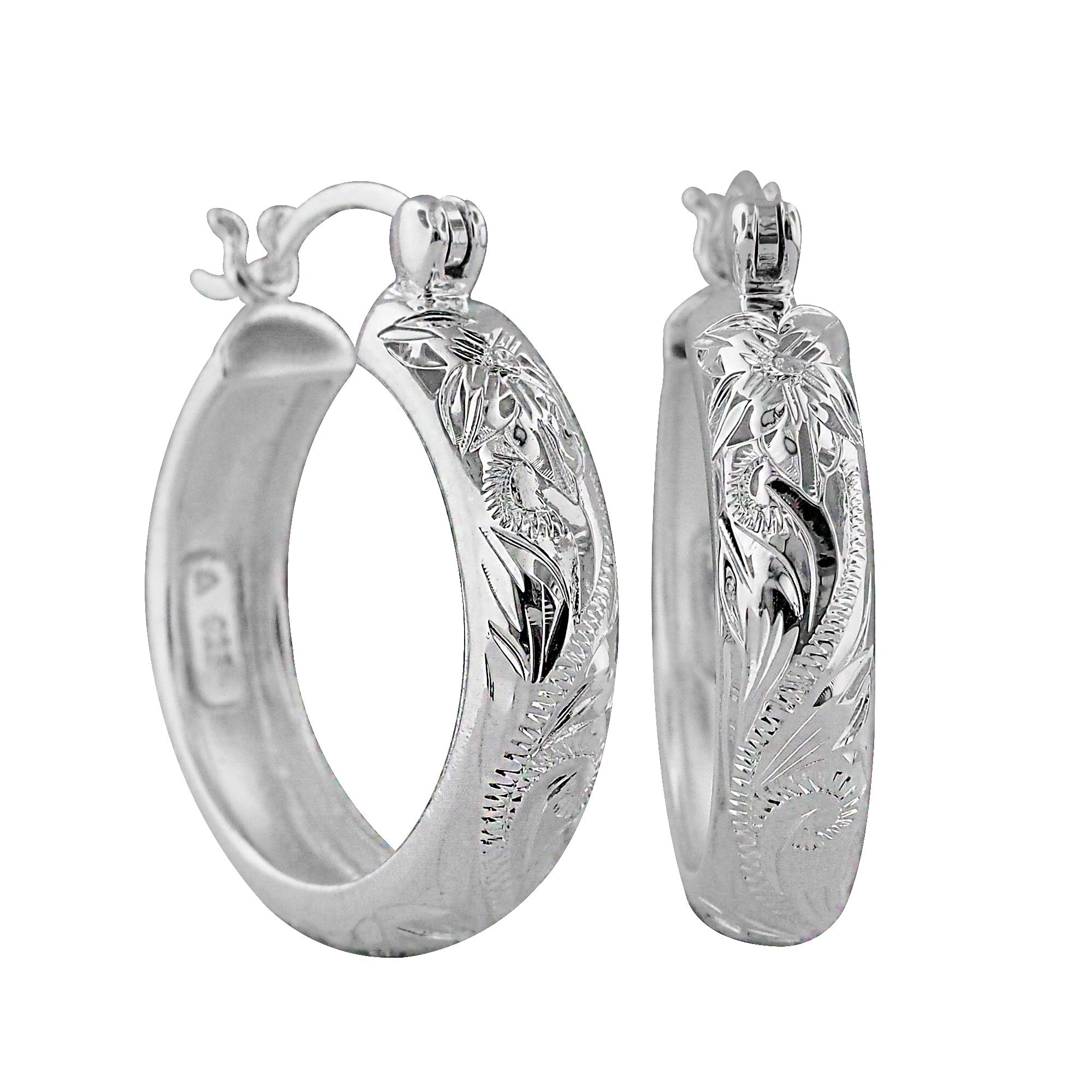 Sterling Silver 7/8 Inch Engraved Hoop Earrings for Women - Personalized Name Initial Jewelry Gift for Birthday, Anniversary & Special Occasions | Elegant Everyday Wear & Party Accessories