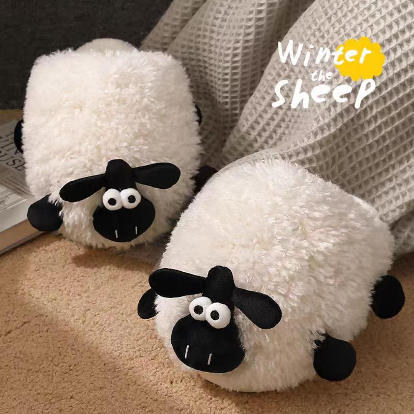 Cozy Sheep Fuzzy Slippers for Women & Men - Plush Warm Lining with Memory Foam - Indoor/Outdoor House Slippers - Perfect for Winter Comfort, Lounge Wear & Gift Giving