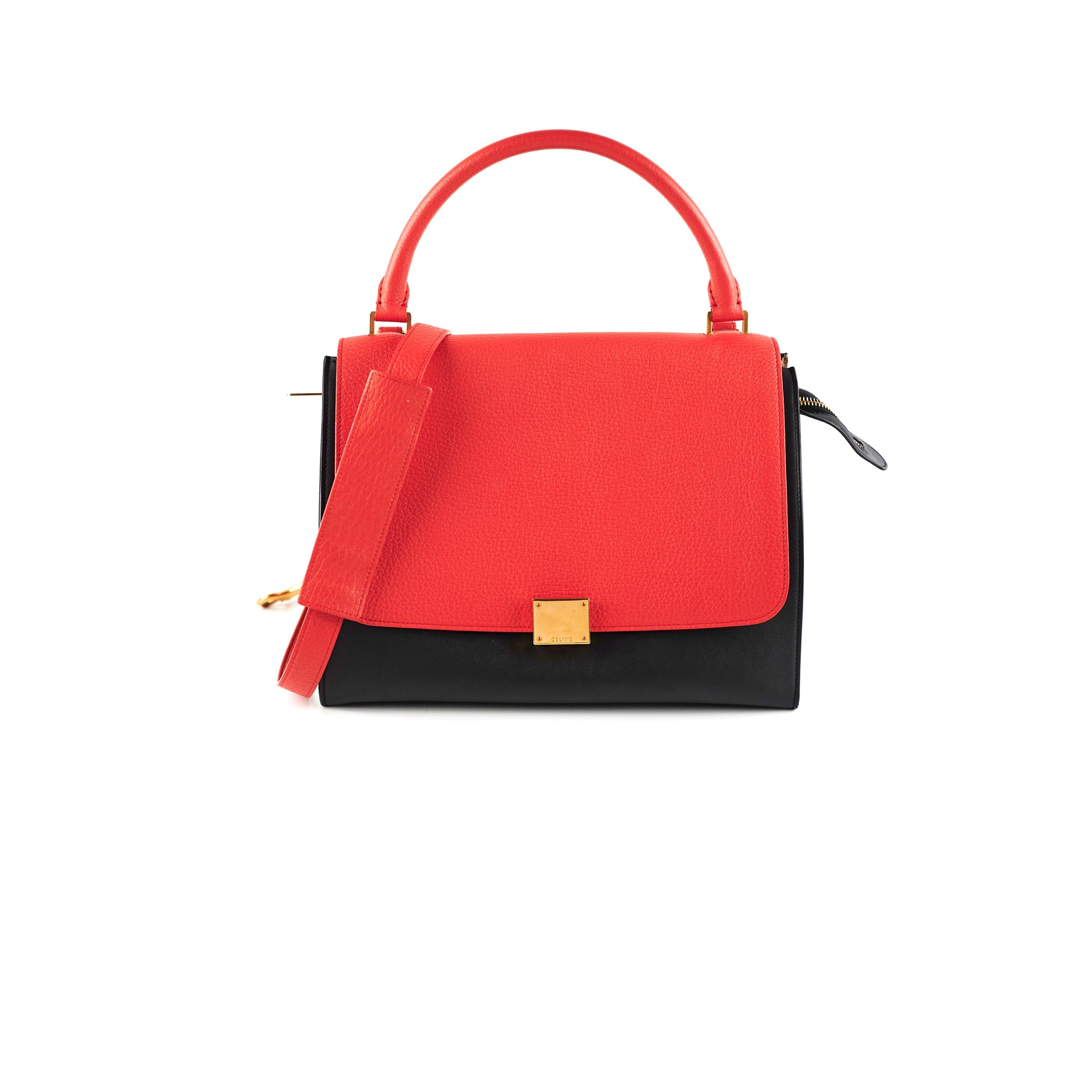 Celine Trapeze Small Handbag in Coral & Black - Elegant Crossbody Bag for Women | Perfect for Work, Travel & Evening Events