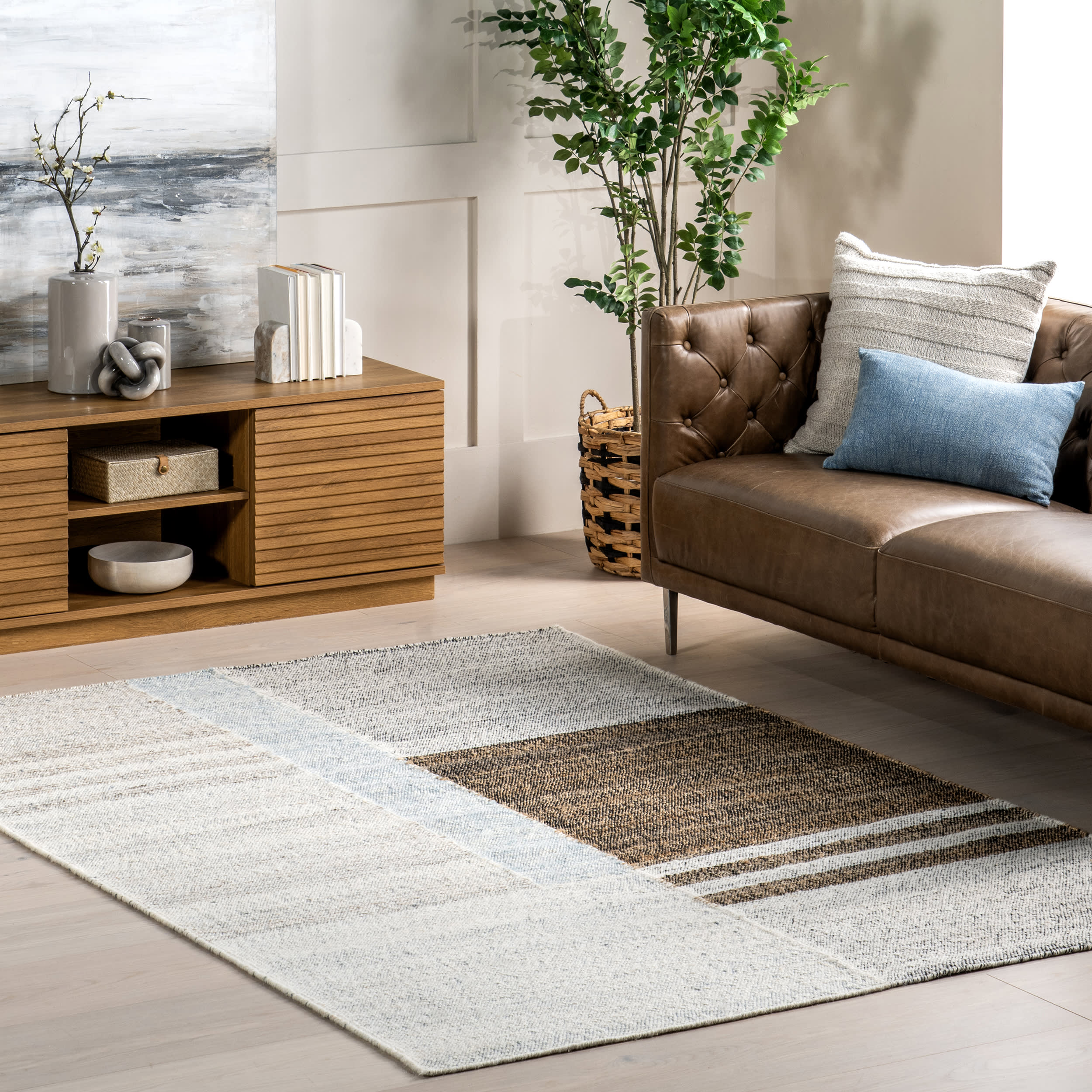 Deirdre Geometric Tonal Area Rug in Ivory - Soft Modern Boho Rug for Living Room, Bedroom & Nursery Decor