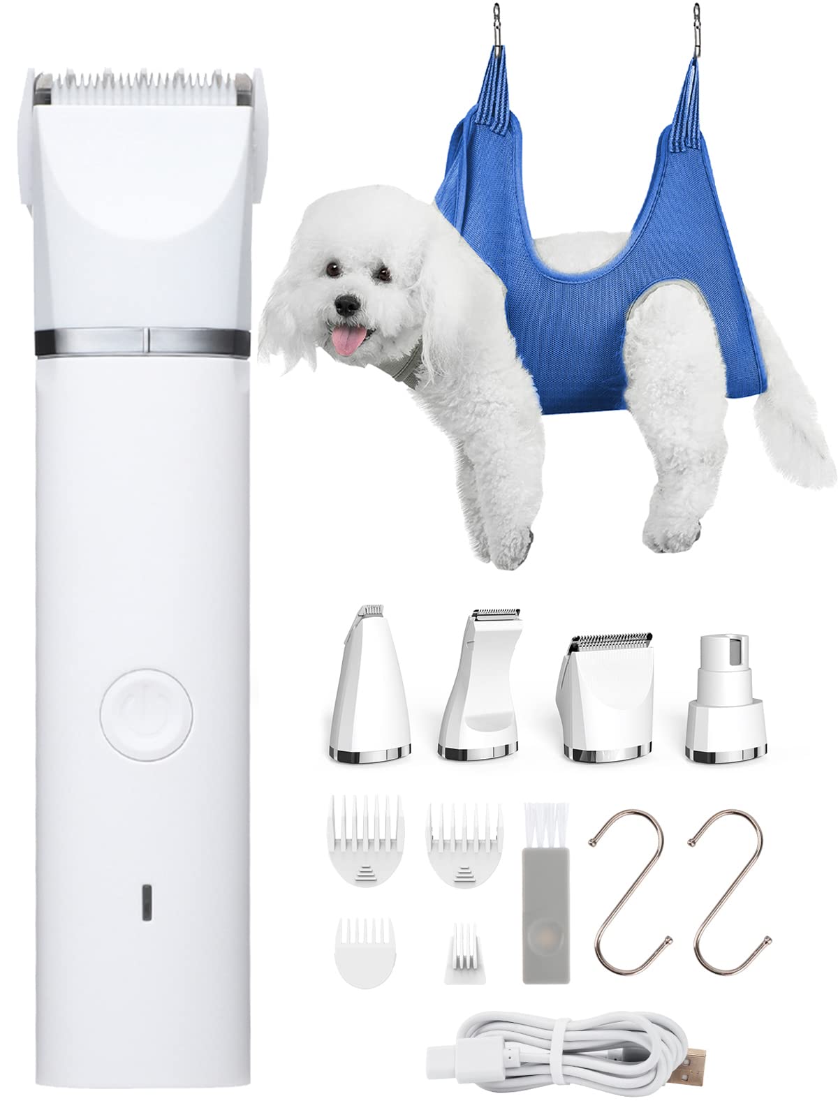 Professional Cordless Dog Clippers for Grooming - Low Noise Pet Hair Trimmer Kit with Grooming Hammock | Perfect for Trimming Around Paws, Eyes, Ears & Face | Ideal for Home Pet Grooming & Professional Use