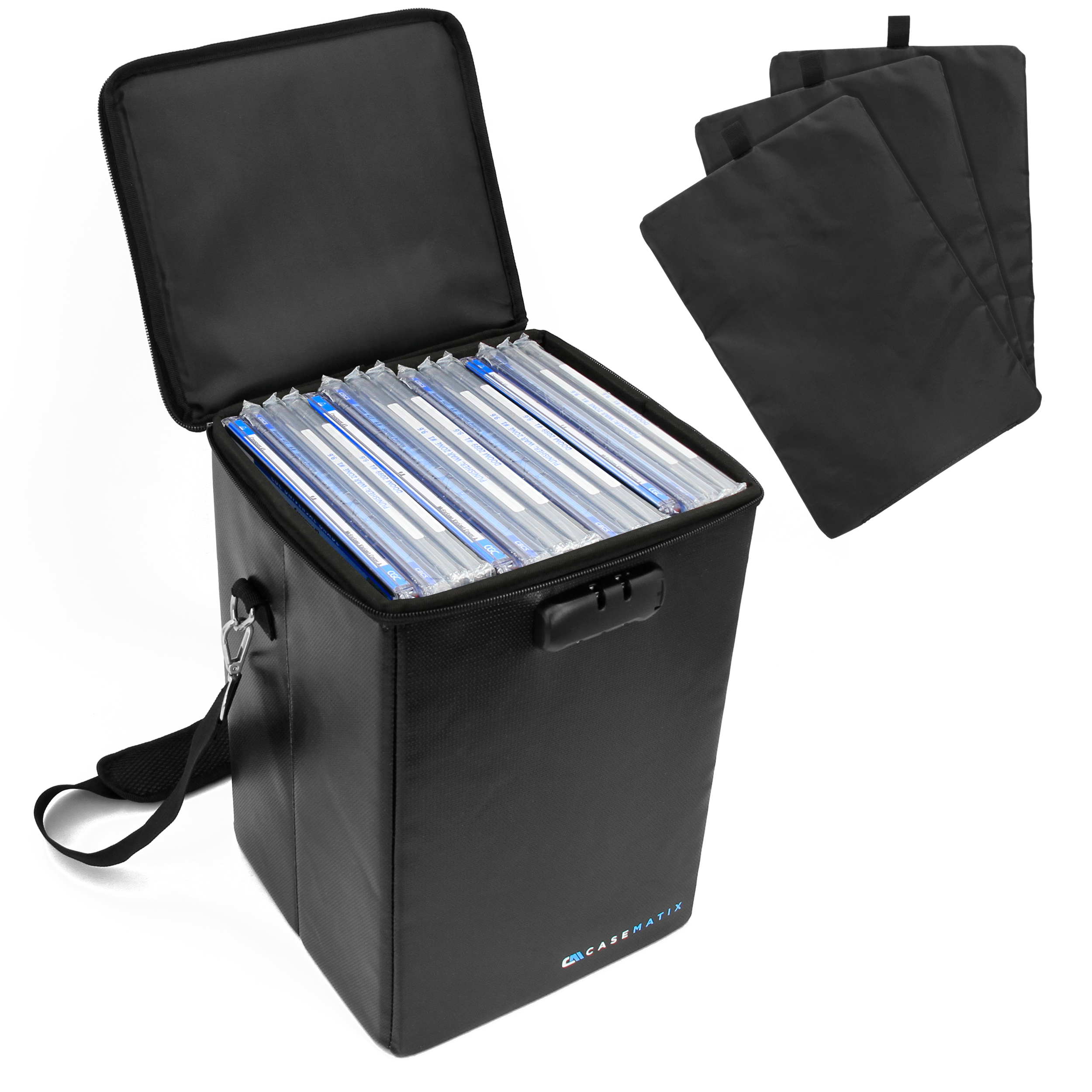 CASEMATIX Graded Comic Book Storage Box - Holds 15 CGC Graded Comics, Fireproof Hard Shell Case with 3 Padded Dividers - Perfect for Comic Collectors & Convention Transport