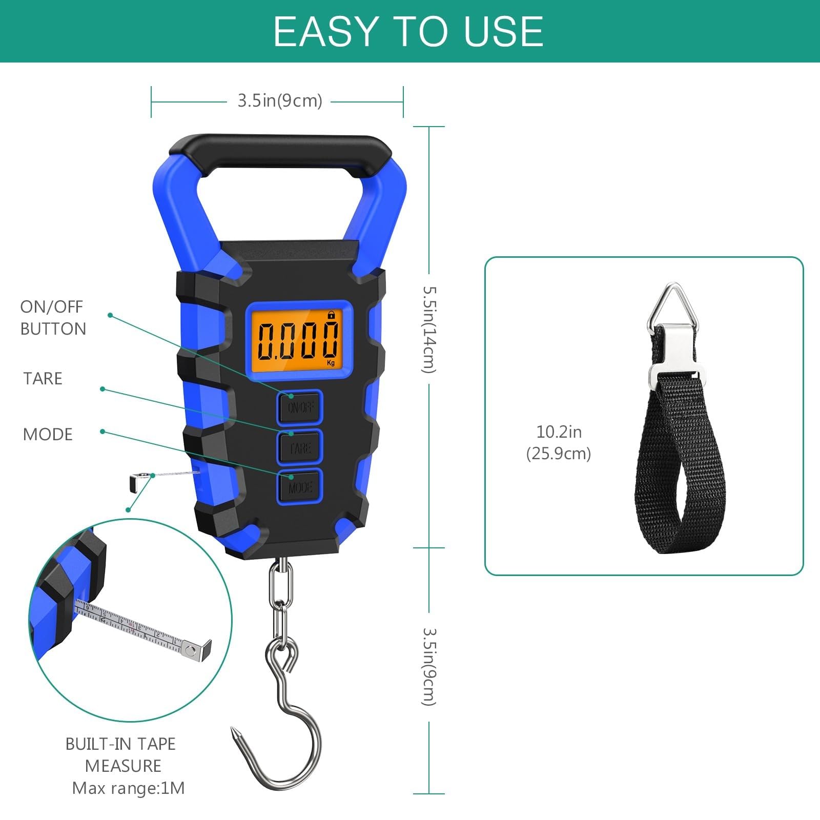 ORIA Digital Fishing Scale with Gripper - 110lb/50kg Waterproof Hanging Hook Scale with Backlit LCD Display (Lb/Oz/Kg) - Portable Fish & Meat Weighing Tool for Fishing, Hunting, Kitchen & Luggage Weight Measurement