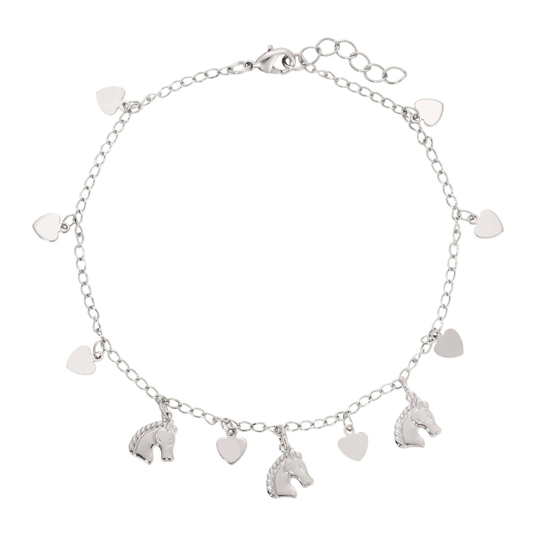 1928 Jewelry Equine & Heart Charms Anklet with 9+1.5 Inch Extension - Perfect for Equestrian Lovers & Romantic Occasions