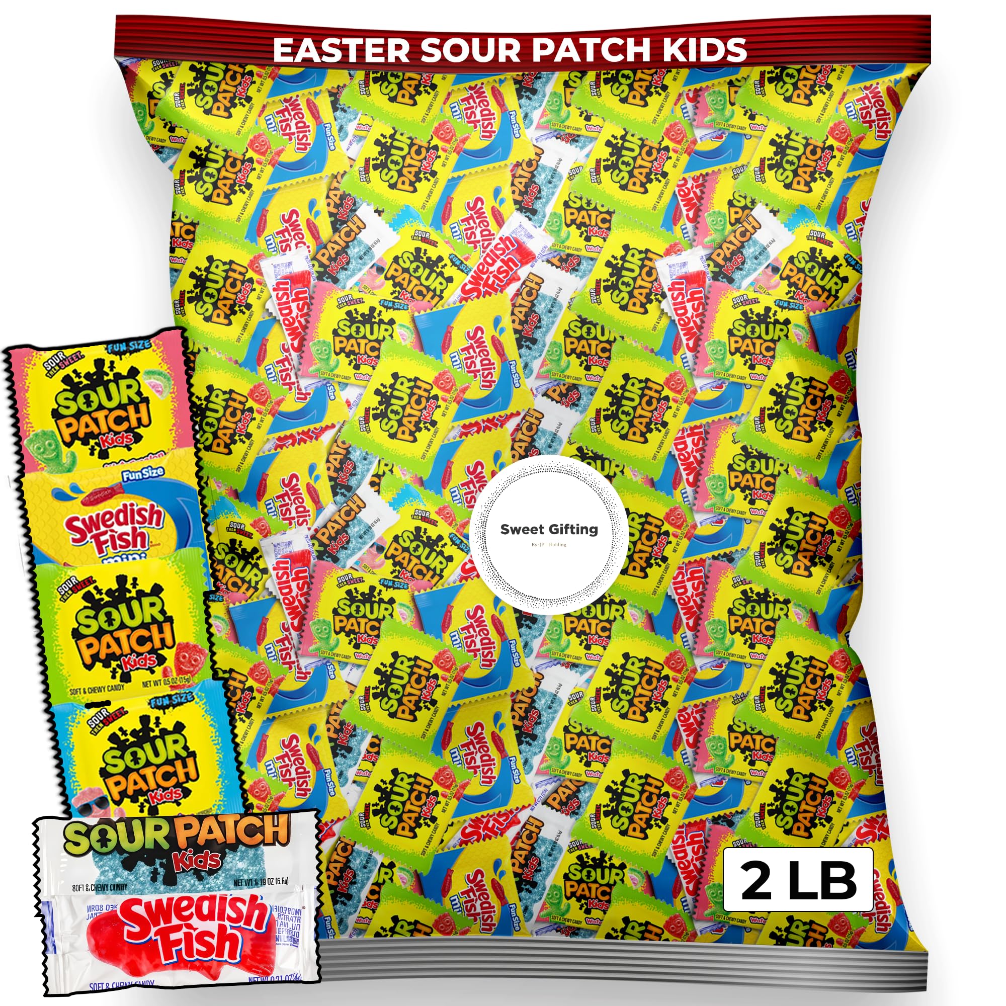 Sour Patch Kids & Swedish Fish Candy Bulk 2 LB - Individually Wrapped Easter Candy, Gummy Variety Pack for Birthdays, Goodie Bags, Piñatas | Sweet & Sour Treats for Parties, Holidays, Movie Nights & Office Snacks