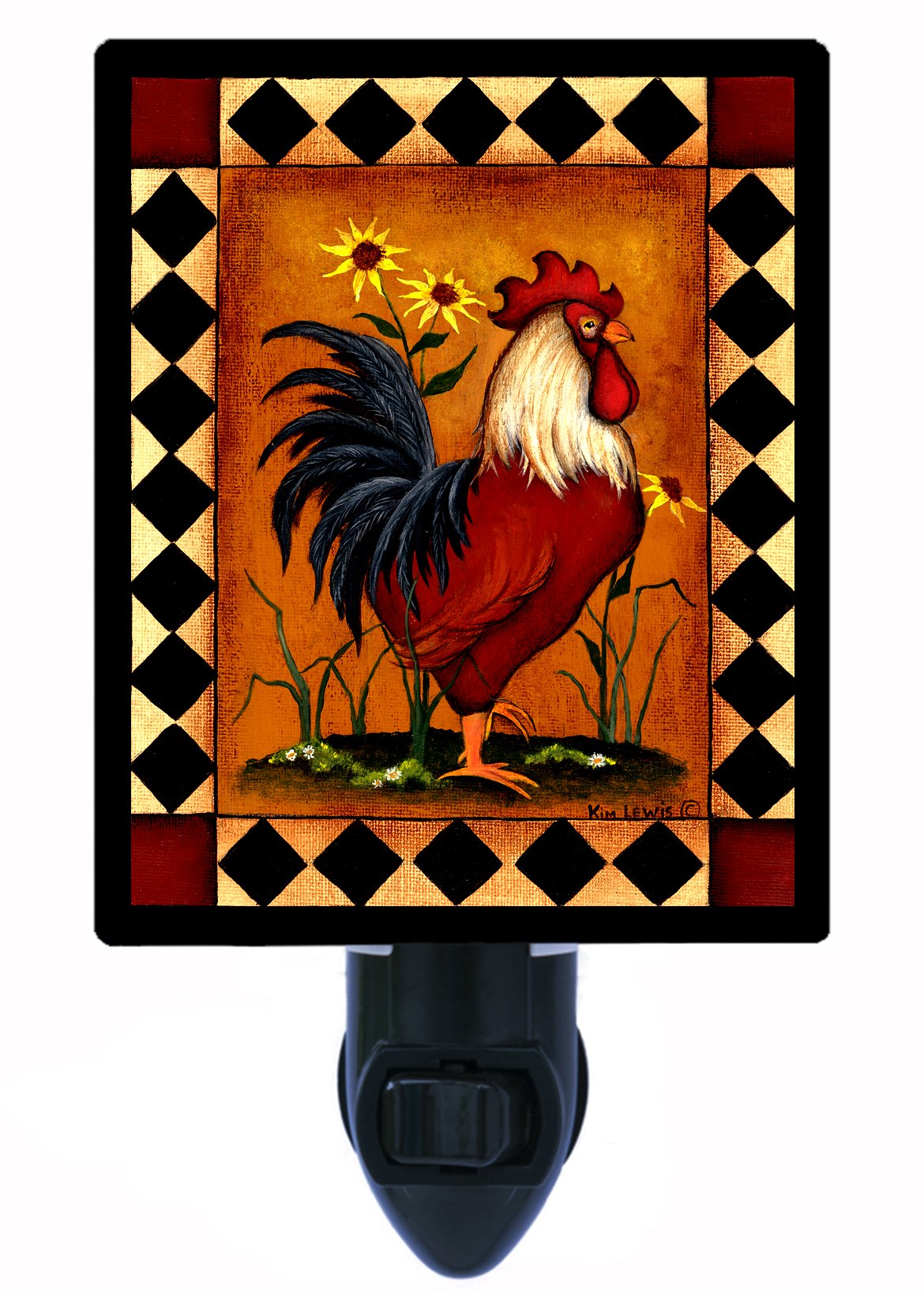 Red Rooster LED Night Light - Country Kitchen Decor, Birds Themed Night Lamp for Bedroom, Nursery, or Hallway
