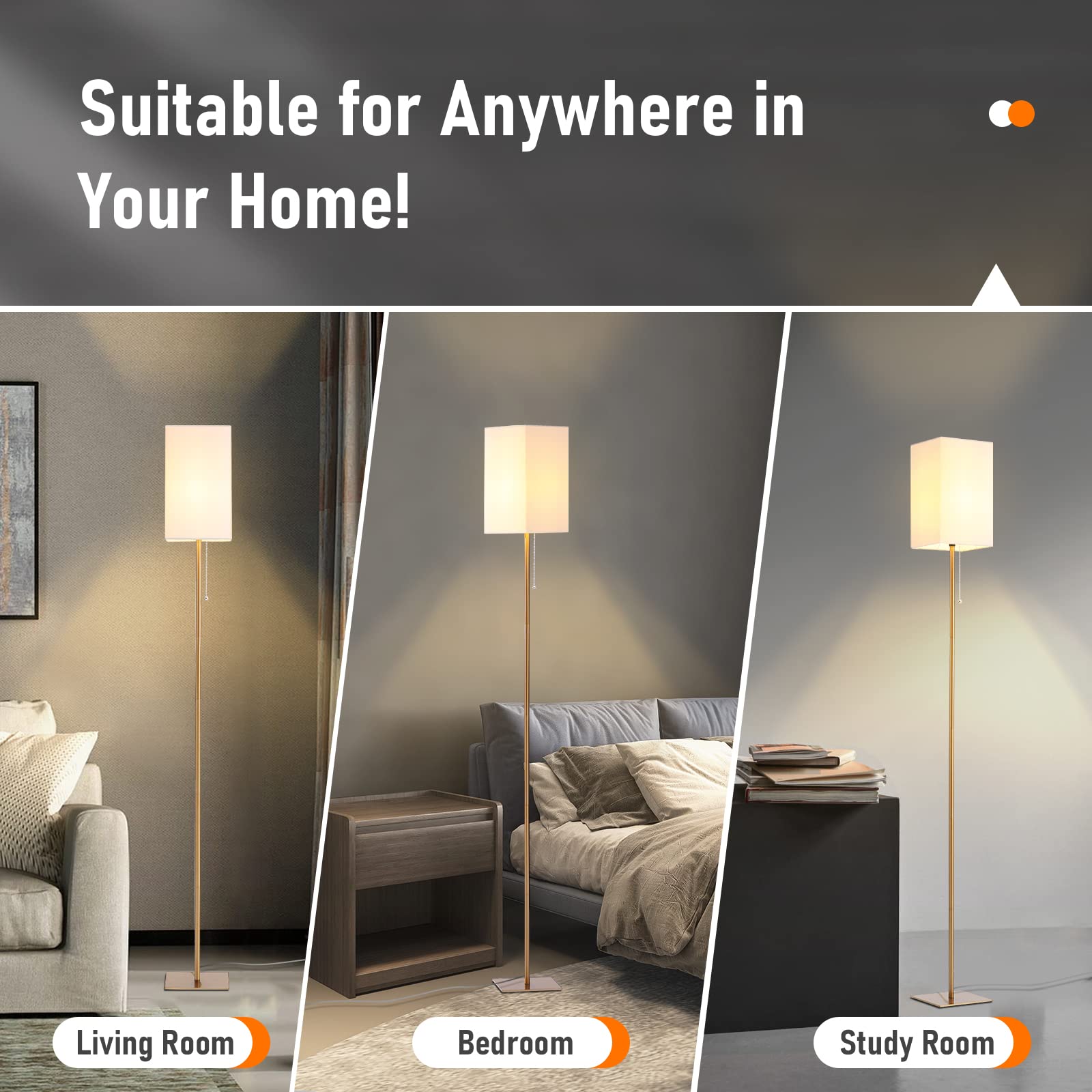 Modern Floor Lamp with Linen Shade - Tall Standing Lamp for Living Room, Bedroom, Office & Kids Room | LED Bulb Included | Perfect for Reading, Working & Home Decor