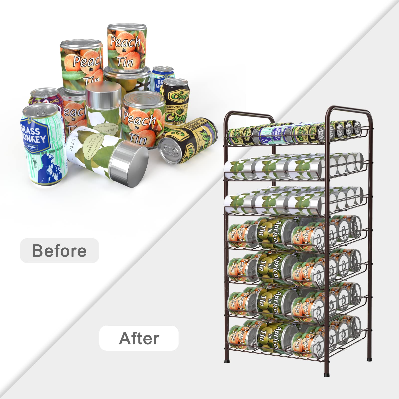 Vrisa 7-Tier Can Organizer for Pantry - Space-Saving Can Dispenser Rack Holds 84 Cans - Multifunctional Kitchen Cabinet & Pantry Shelf Storage for Canned Food (Rustic Brown) - Perfect for Small Kitchens, Pantry Organization & Bulk Food Storage