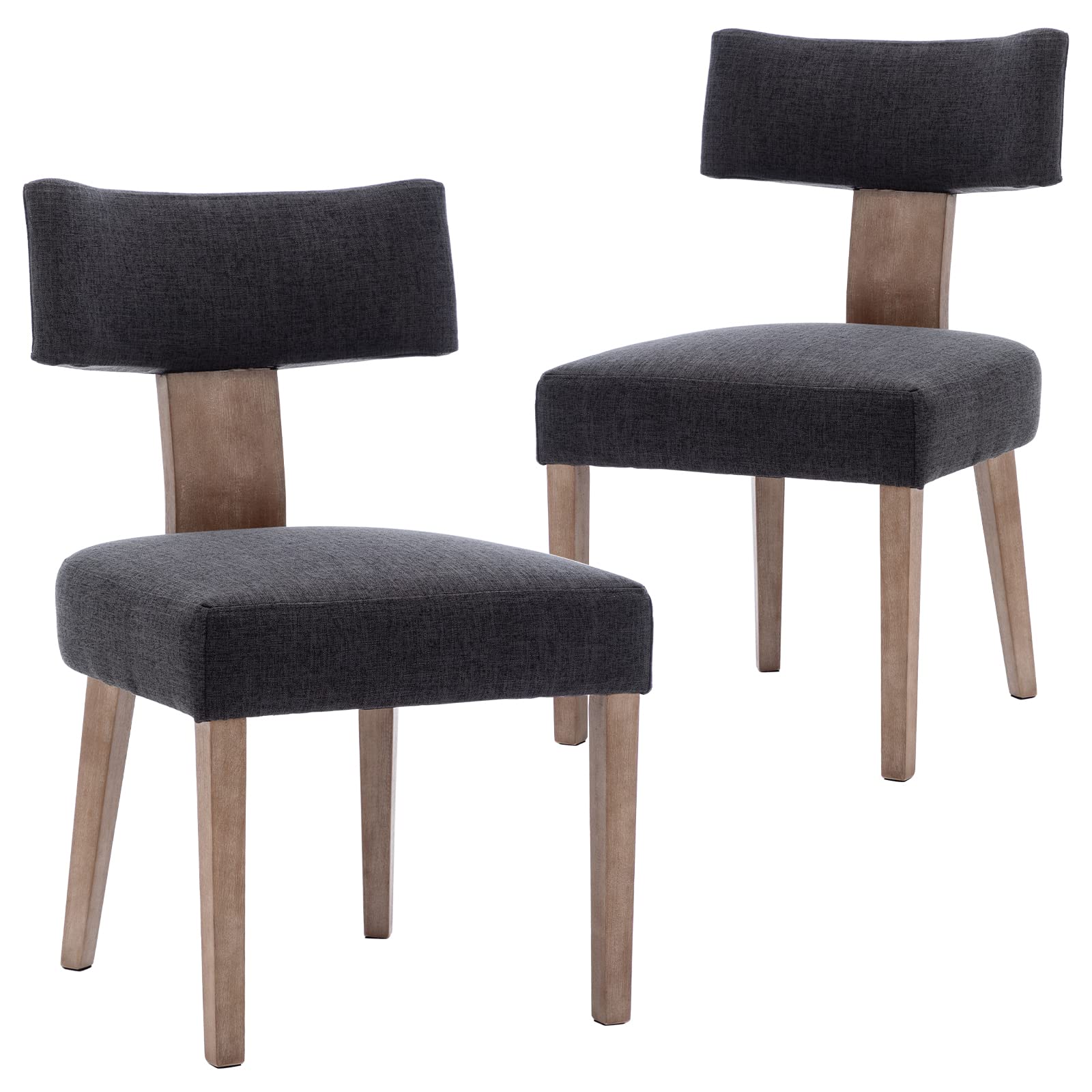 Modern Dining Chairs Set of 2 - Upholstered Side Chairs with Wood Legs & Linen Fabric - Wingback Design for Living Room, Bedroom, Dining Room - Charcoal Gray - Perfect for Home Decor, Dinner Parties & Cozy Seating