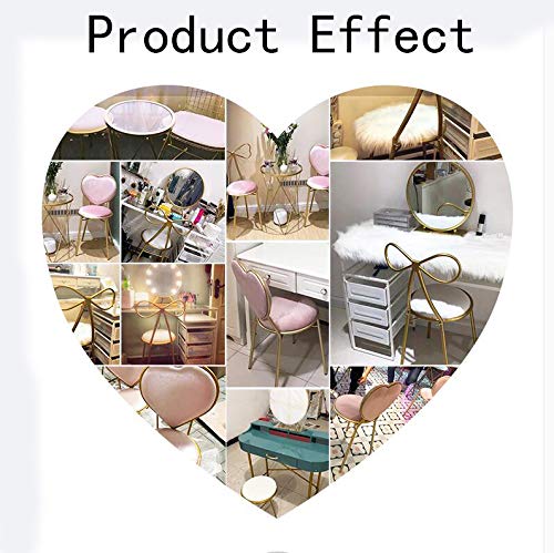 Golden PU Leather Dressing Table Makeup Chair with Ribbon Backrest - Flannel Upholstered Stool for Bedroom, Lounge & Reading - Wrought Iron Dining Chair Furniture (White) - Perfect for Vanity, Home Office & Guest Room Decor
