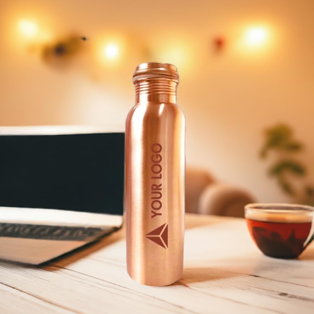 Customizable 950ml Pure Copper Water Bottle for Immune Boost, Digestion & Heart Health - Personalized with Name/Logo - Eco-Friendly Reusable Bottle for Gym, Yoga, Office & Travel