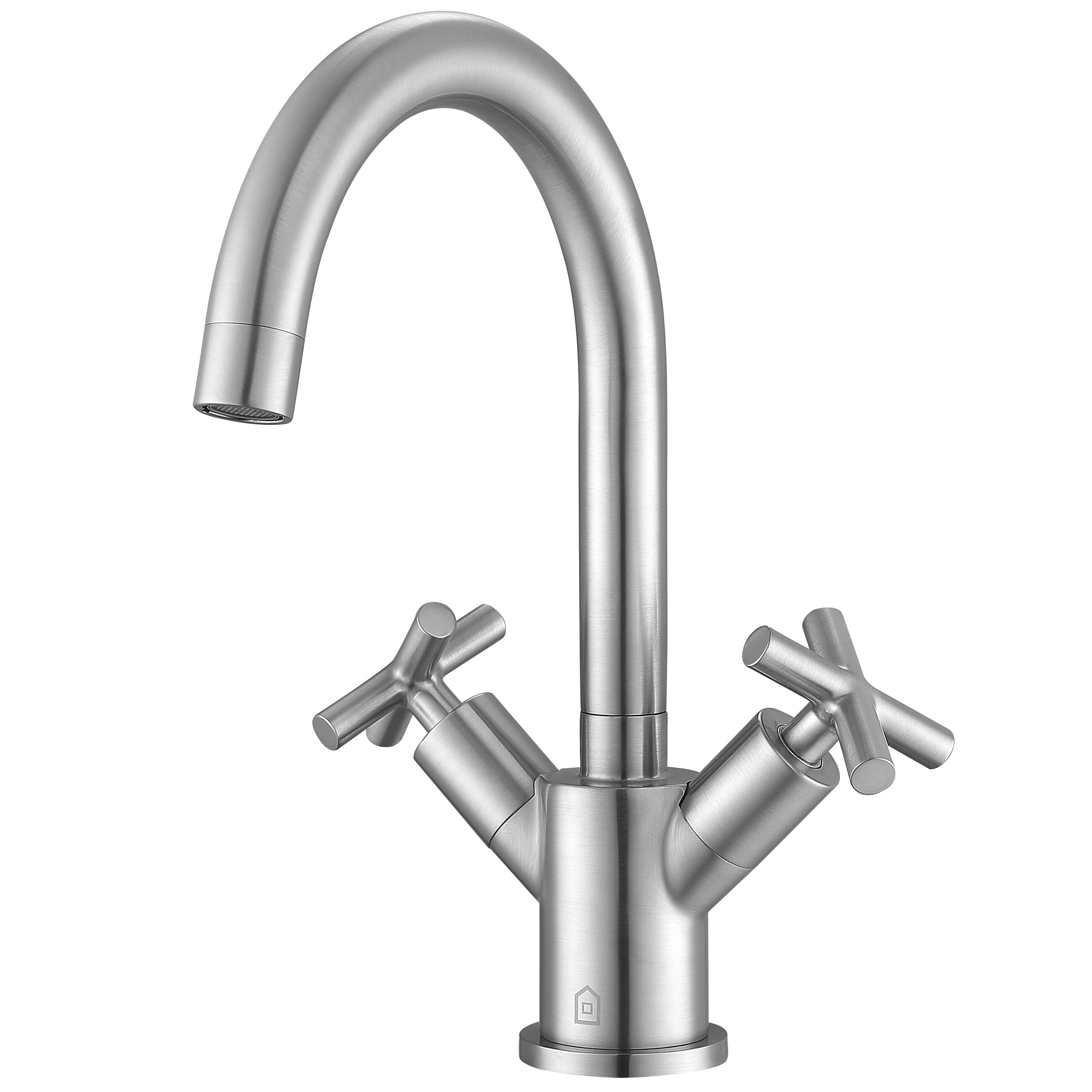 Ava Series Single Hole Cross Handle Bathroom Faucet in Brushed Nickel - Modern Water-Saving Design for Vanity Sink, Powder Room & Guest Bath Installation