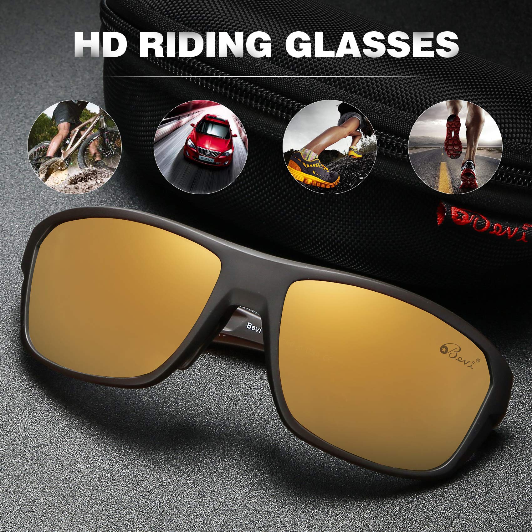 Bevi Polarized Sports Sunglasses for Women & Men - UV Protection Driving, Cycling & Running Shades - Perfect for Outdoor Activities & Travel Adventures