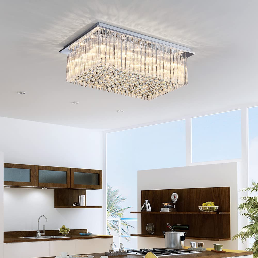 Saint Mossi 12-Lights Modern Crystal Chandelier - K9 Crystal Flush Mount Ceiling Light Fixture with Raindrop Design for Bedroom, Dining Room & Living Room (32