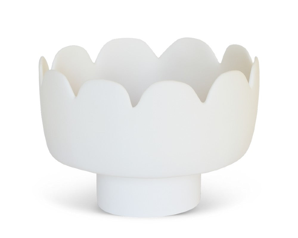 Premium White Resin Footed Bowl with Floral Design - Large Decorative Serving Bowl for Centerpieces, Fruit Display, and Home Decor