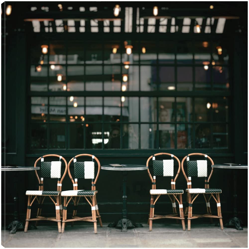 Paris Cafe No. 20 Fine Art Canvas Wall Decor by Artist Carina Okula - 32x32 Inch Ready to Hang Painting for Living Room, Bedroom, Office - Perfect for Home, Cafe & Restaurant Decor