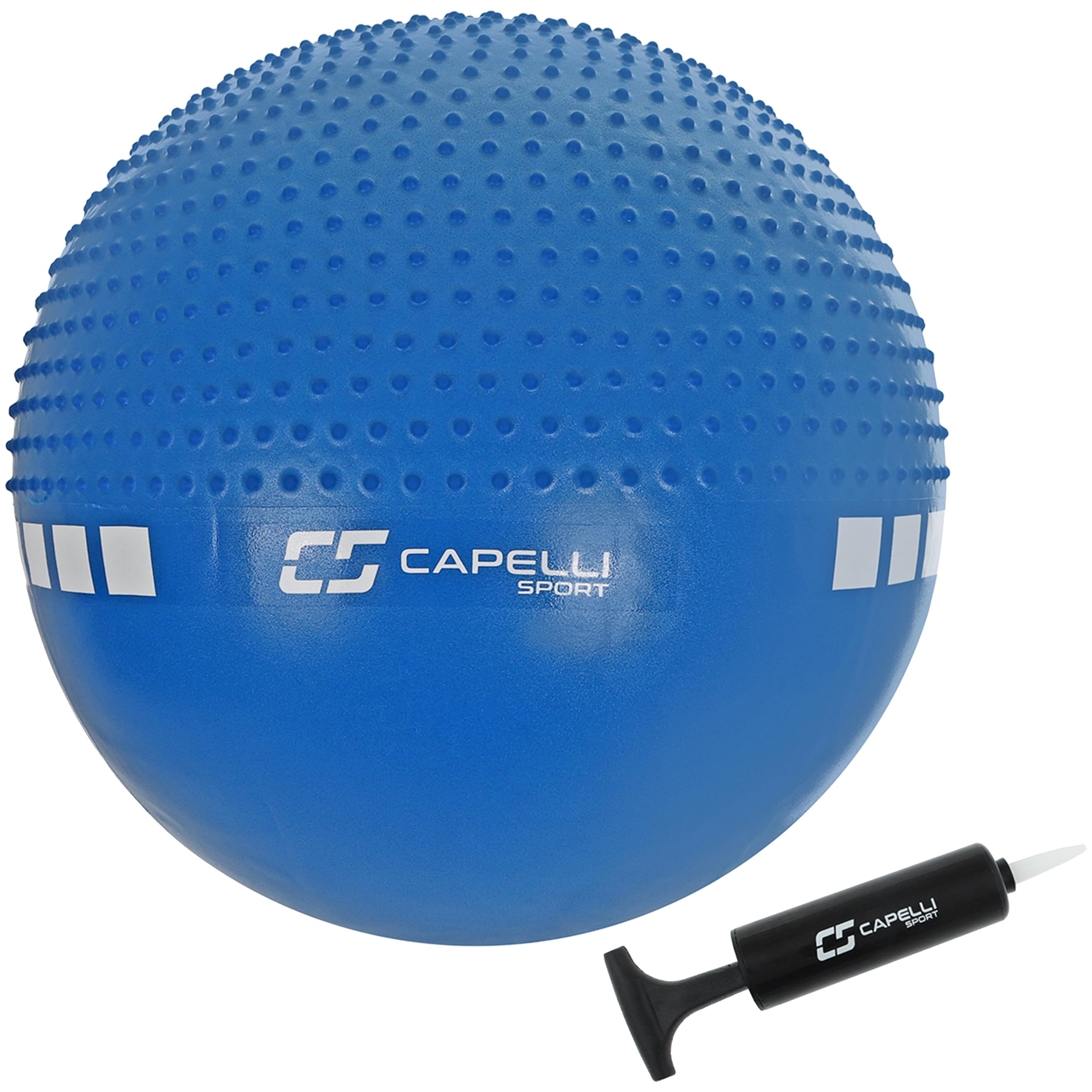 Capelli Sport Spiky Massage Ball - 2-in-1 Deep Tissue Massager & Exercise Ball with Quick Pump (Blue, 65cm) for Muscle Recovery, Yoga & Fitness Training