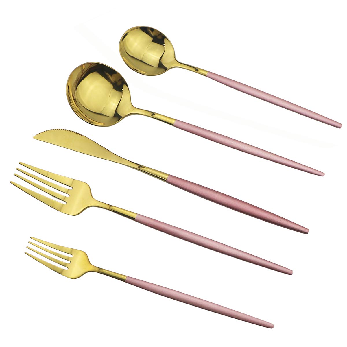 10-Piece Silverware Set – Premium 304 Stainless Steel Flatware Set with Pink Gold Handles (Forks, Spoons, Knives) – Mirror Polished Curved Design Cutlery for 2 – Elegant Tableware for Dinner Parties, Weddings & Home Dining