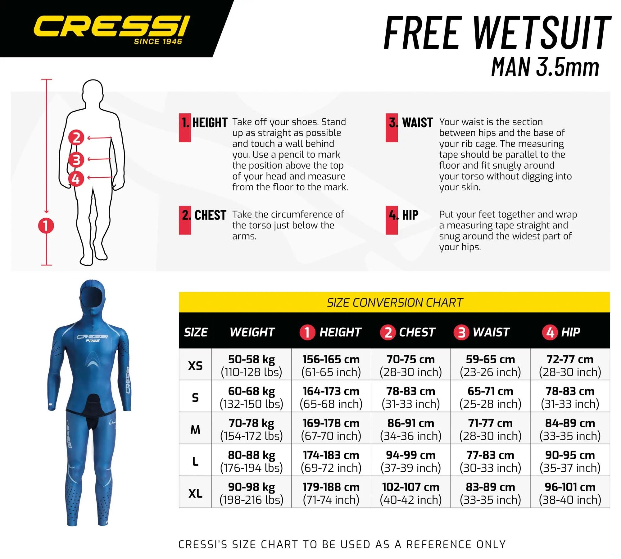 Cressi Free Man Two Piece 3.5mm Freediving Wetsuit for Men - Warm & Flexible Scuba Diving, Spearfishing & Snorkeling Gear