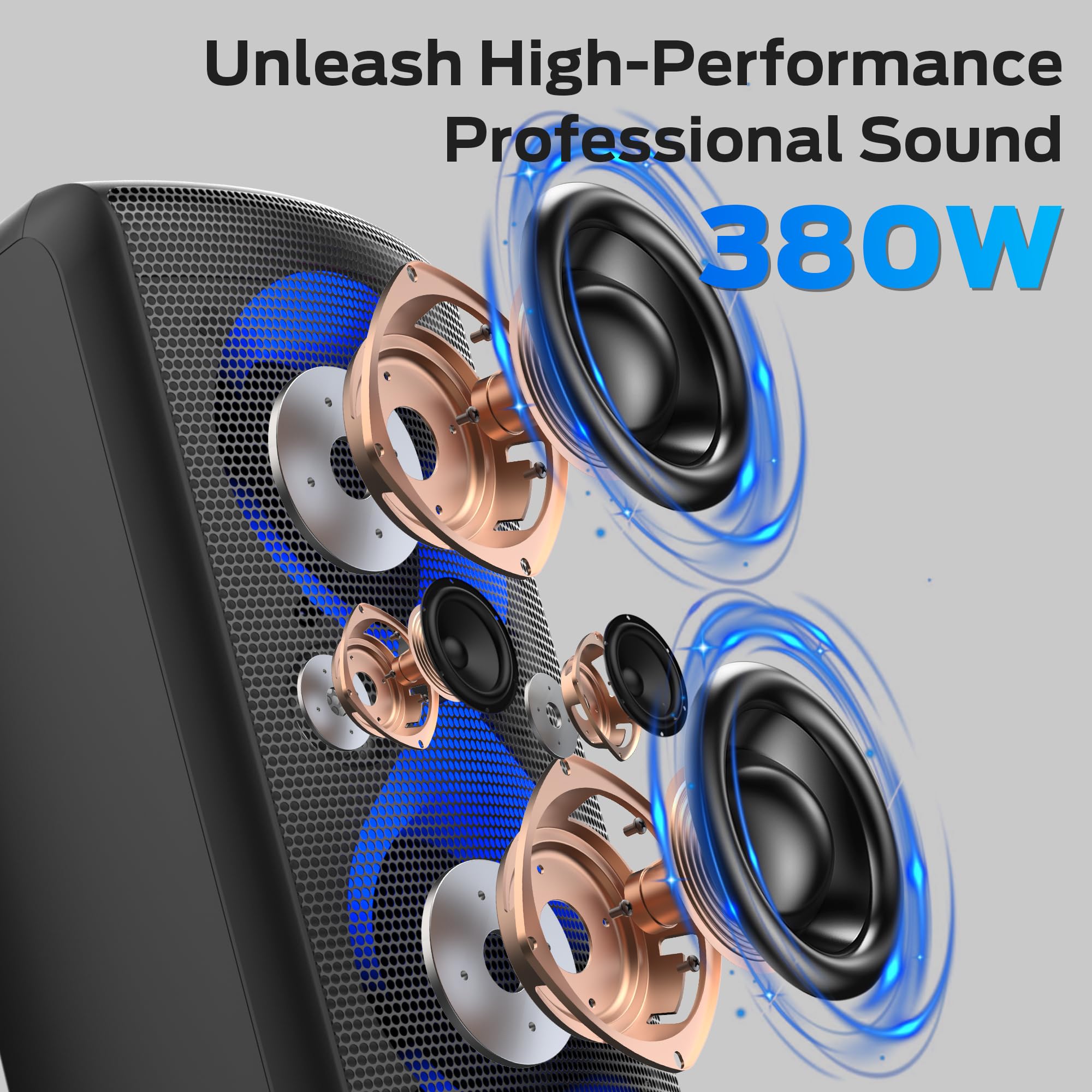 Monster Cycle Plus Bluetooth Speaker - 380W High Power Portable Party Speaker with 7 Color LED Lights, 108dB Loud Stereo Bass, 24H Playtime & Built-in Subwoofer - Perfect for Outdoor Parties, Beach, Camping & Home Entertainment