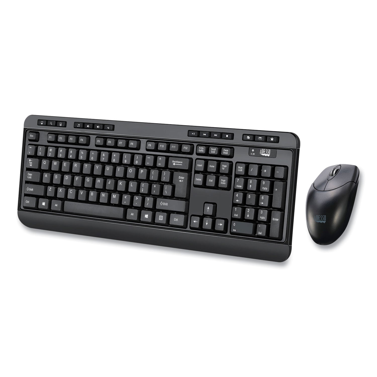 Adesso WKB-1320CB Antimicrobial Wireless Keyboard and Mouse Combo - 2.4GHz USB Receiver, 30ft Range, Ergonomic Design for Office & Home Use - Perfect for Workstations, Gaming, and Shared Computers (Black)