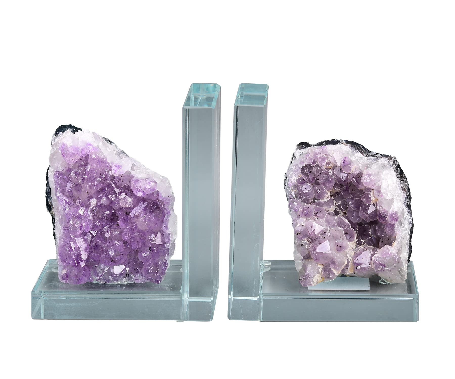 AMOYSTONE Heavy-Duty Amethyst L-Shaped Glass Bookends (1 Pair, 4-6 LBS) – Stylish Decorative Book Holders for Shelves with Non-Slip Base, Perfect for Home Office, Library & Bookshelf Organization