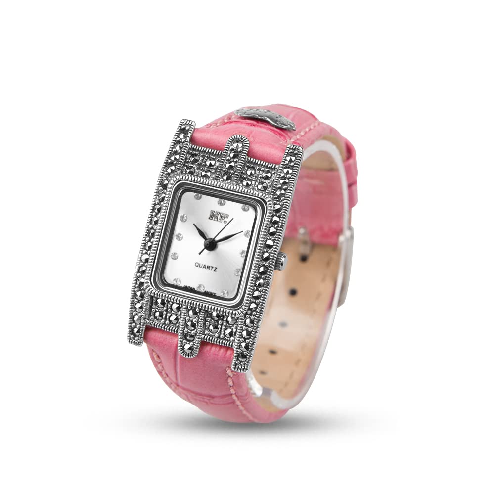 JadeAngel Luxury Women's Watch - 925 Sterling Silver Rectangle Quartz Watch with Genuine Leather Strap - Perfect for Office, Business Meetings & Formal Occasions