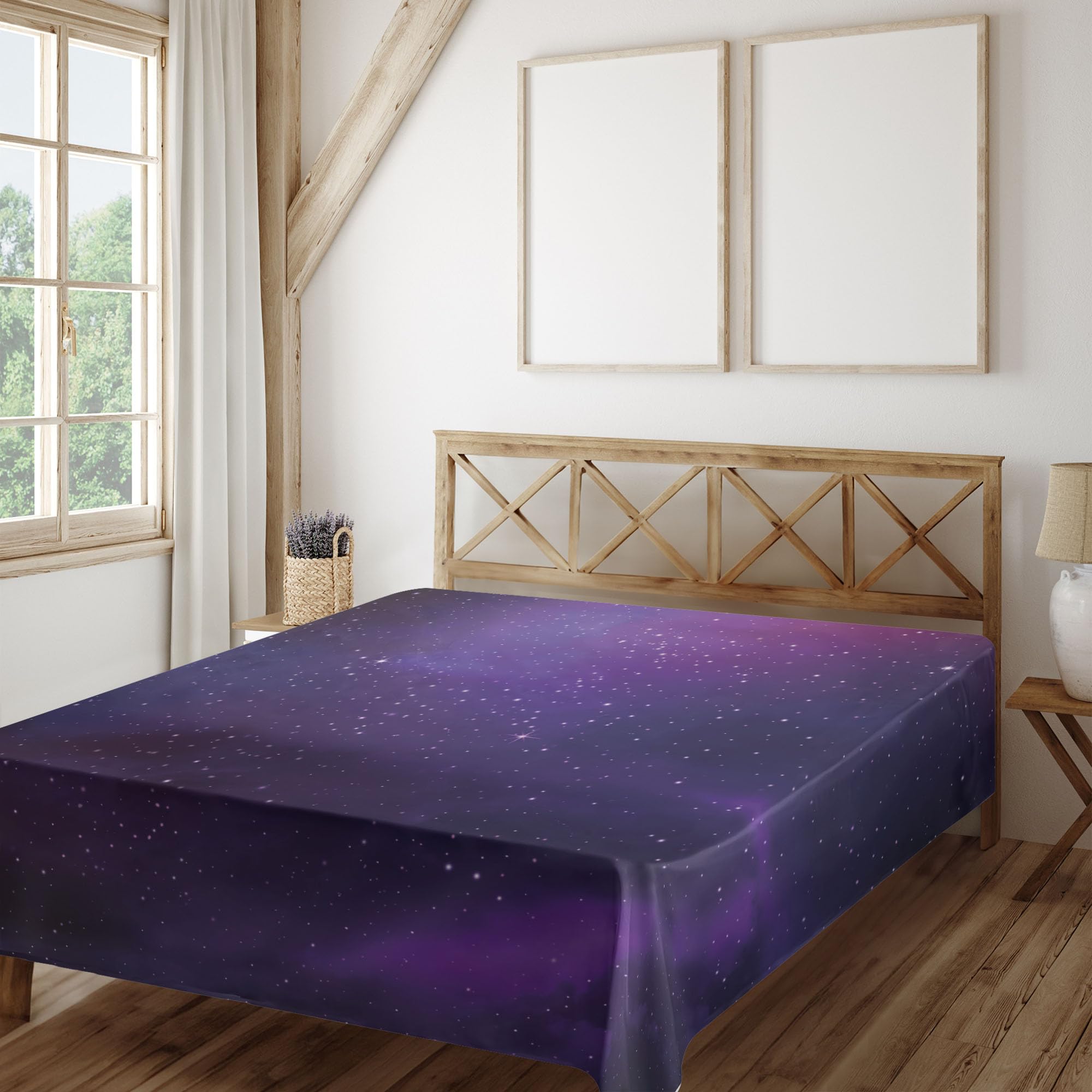 Ambesonne Queen Size Galaxy Nebula Flat Sheet - Deep Space Star Clusters & Milky Way Constellation Design, Soft Comfortable Decorative Bedding (1 Piece, Purple Pink Black) - Perfect for Space-Themed Bedrooms, Astronomy Lovers & Unique Home Decor