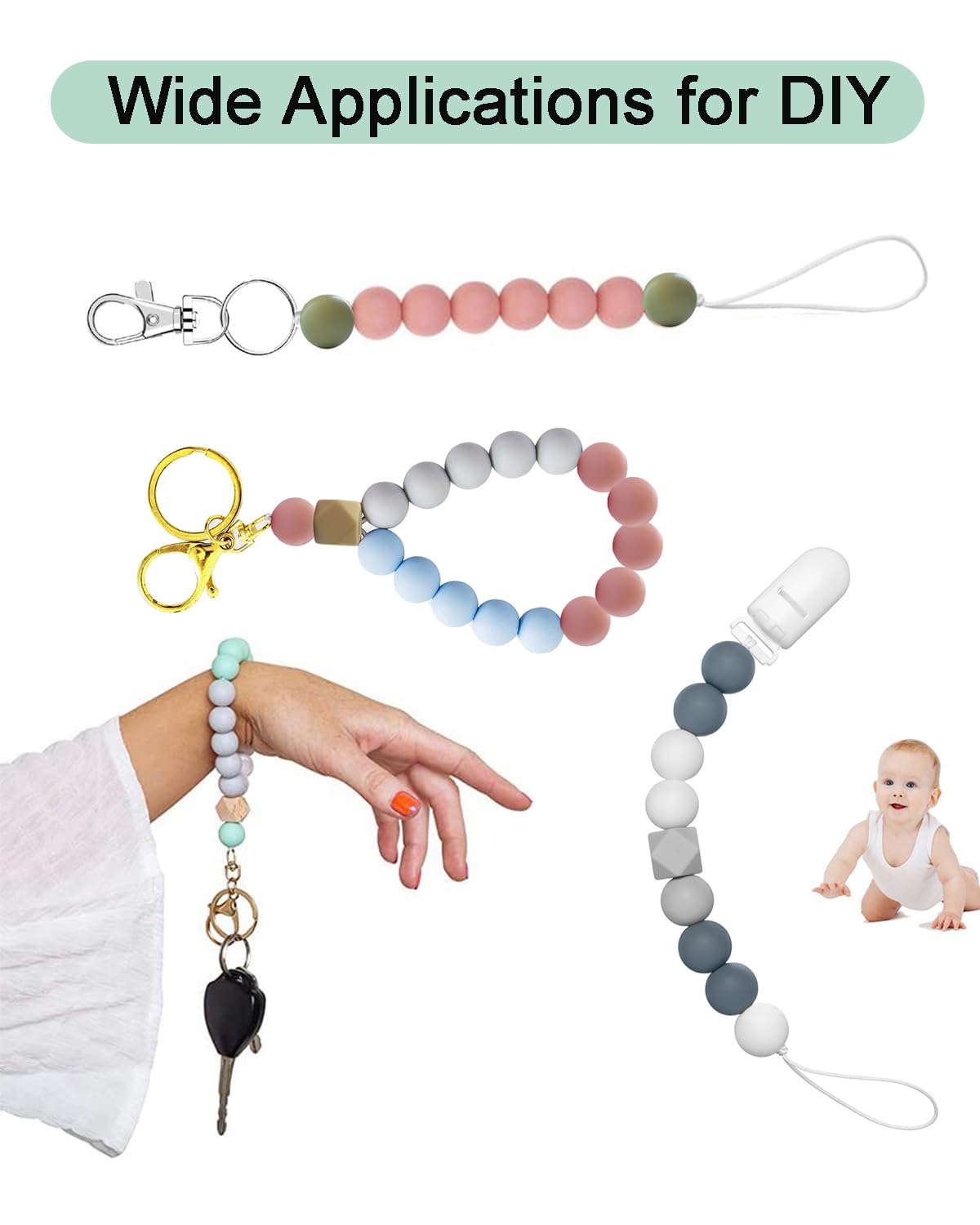 150pcs 15mm Hexagon Silicone Beads Bulk for DIY Keychain, Jewelry & Pen Making - Includes 5M Lanyard & Keychain (Macaron Color) - Perfect for Crafting, Gifts & Accessories