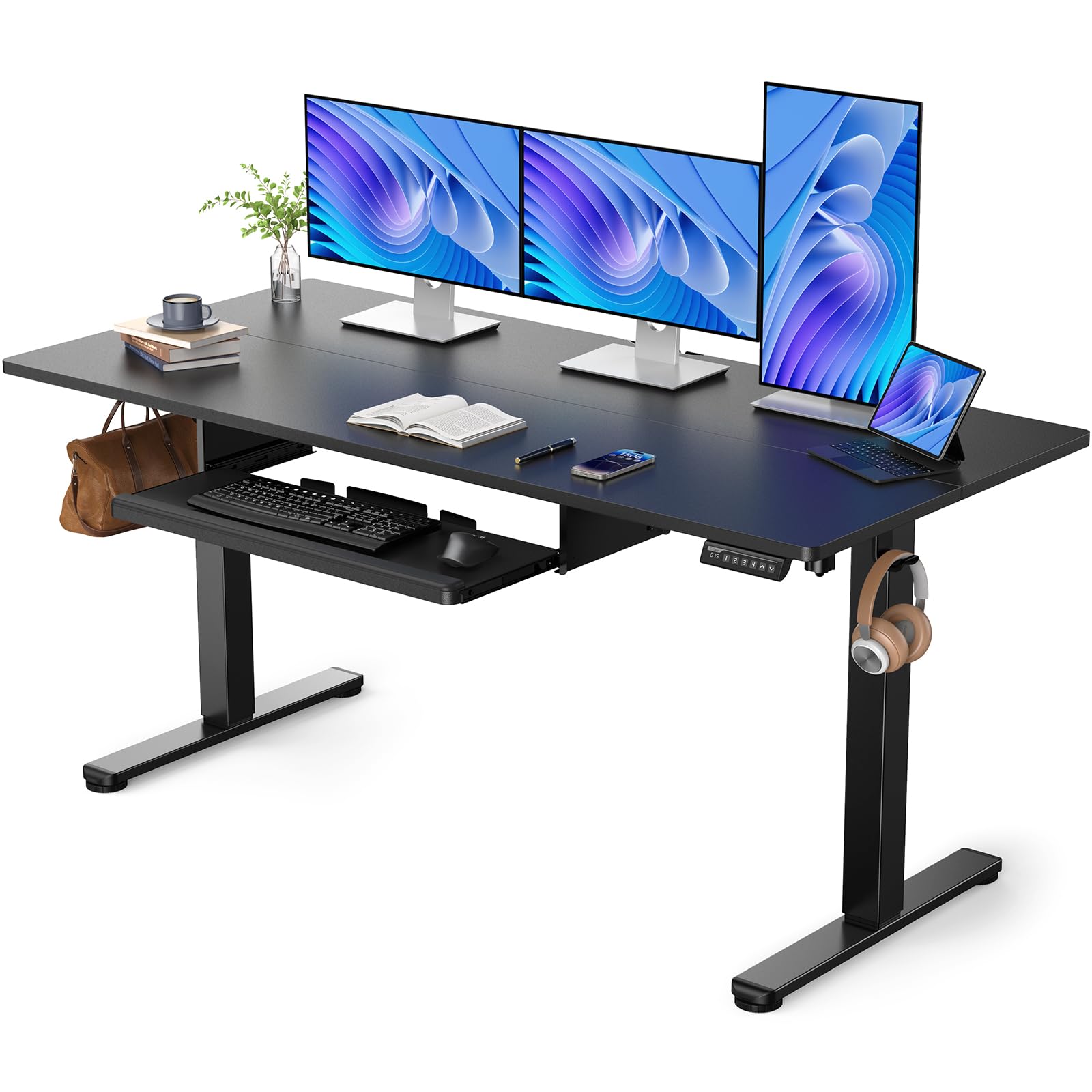 ErGear 63x28 Inches Electric Standing Desk with Keyboard Tray - Adjustable Height Sit Stand Desk for Home Office, Computer Workstation (Black) | Perfect for Remote Work, Gaming Setup & Ergonomic Workspace