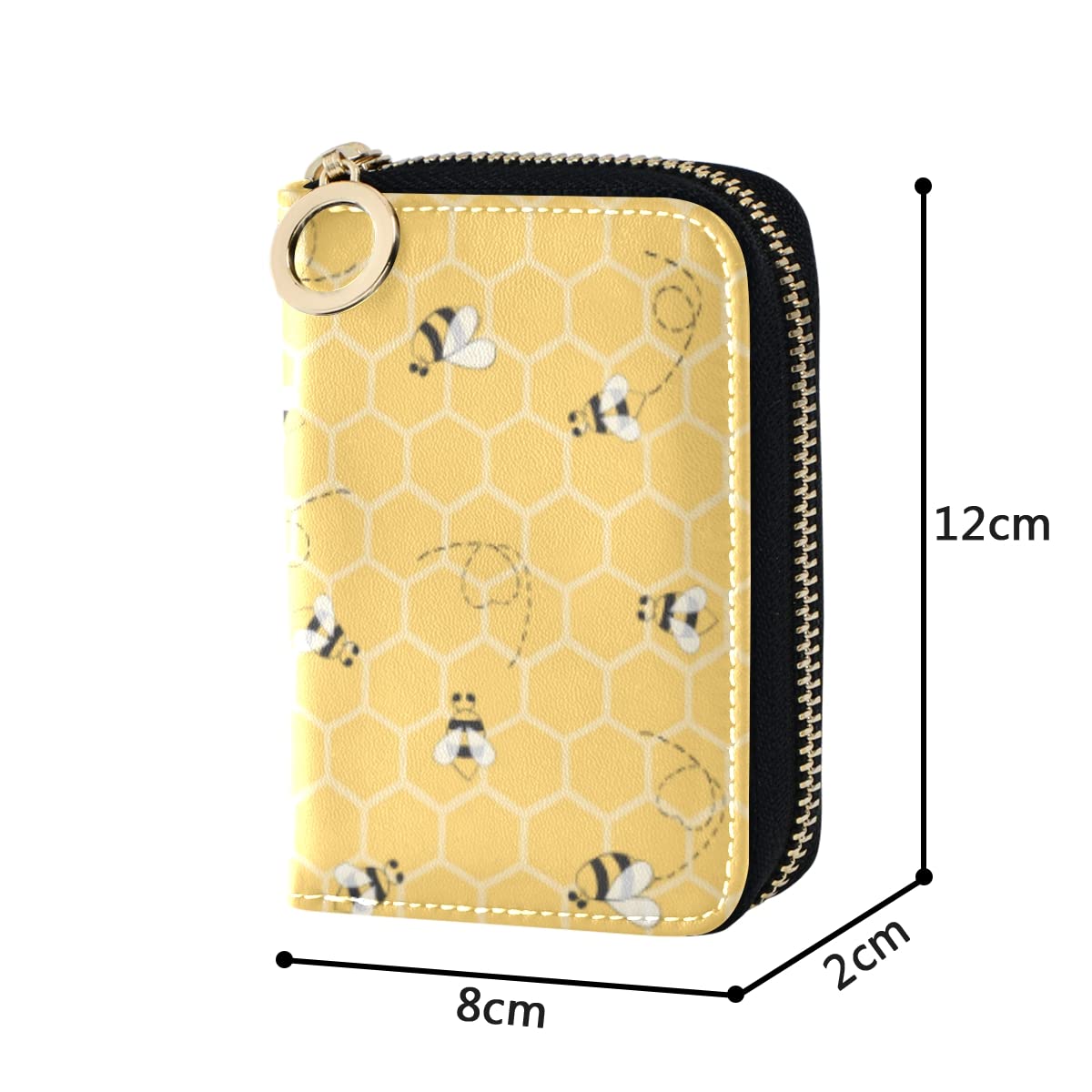 Cute Yellow Bee Honeycomb RFID Blocking Leather Wallet for Women - Credit Card Holder with Zipper Pocket & Coin Purse - Perfect for Travel, Shopping and Daily Use