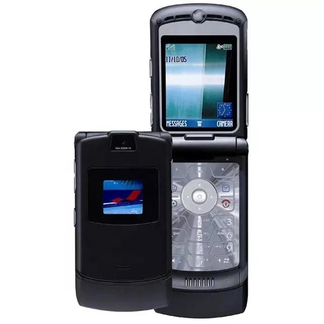 Unlocked Motorola RAZR V3 GSM Cell Phone - Black | Slim Flip Phone for Business & Travel | Retro Style & Durable Design