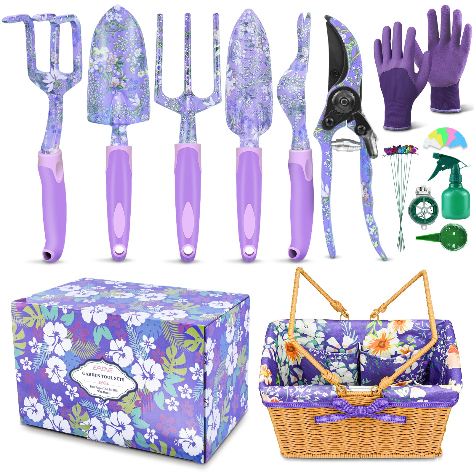 EAONE 43Pcs Garden Tools Set with Basket - Purple Gardening Hand Tools Kit for Women, Perfect Gift for Mom & Grandma - Ideal for Planting, Weeding & Outdoor Gardening on Thanksgiving, Christmas & Birthday