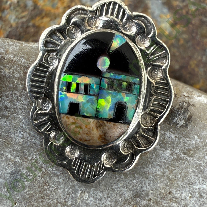 Sterling Silver Opal Jasper & Jet Inlay Pueblo Landscape Pierced Earrings for Women | Handmade Native American Jewelry | Perfect for Boho, Festival & Everyday Wear