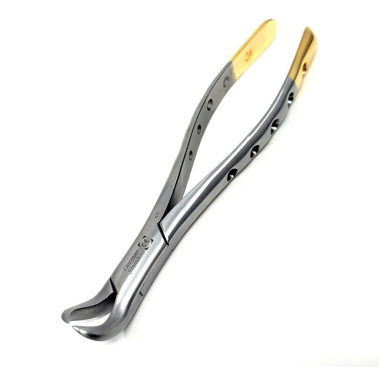 Premium Set of 10 Dental Extraction Forceps - Serrated Jaws for Upper & Lower 1st/2nd Molars - Gold Handle Stainless Steel Tools - Perfect for Dentists, Oral Surgeons & Dental Clinics
