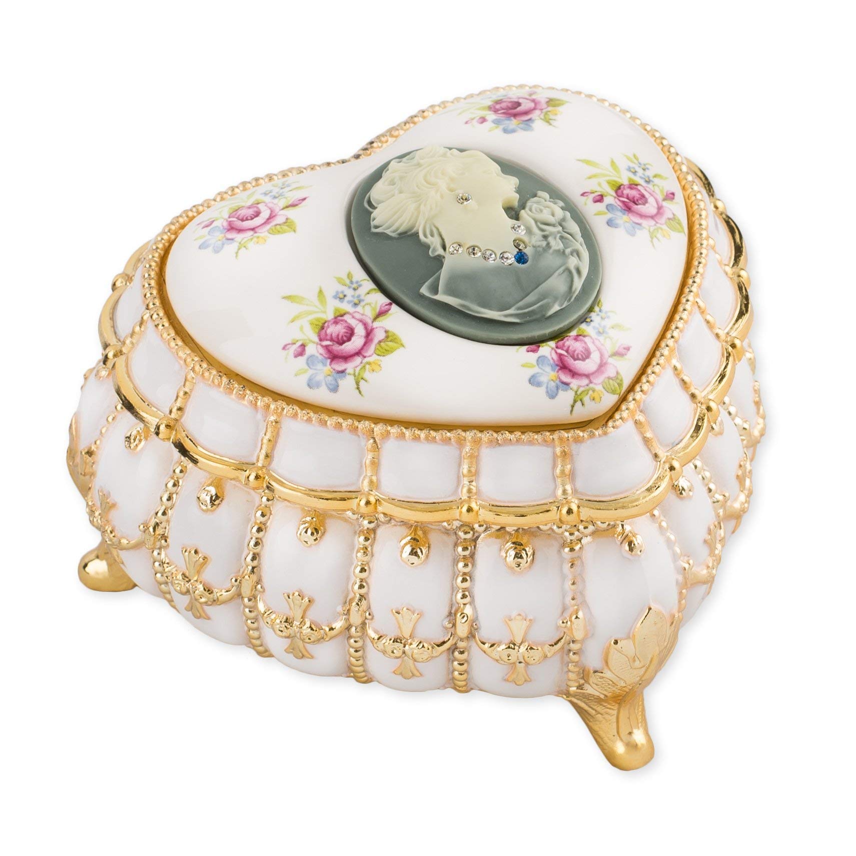 Elegant Swarovski Crystal Cameo Music Jewelry Box with Lined Compartment - Plays 'Fascination' Melody | Perfect Gift for Birthdays, Anniversaries & Home Decor