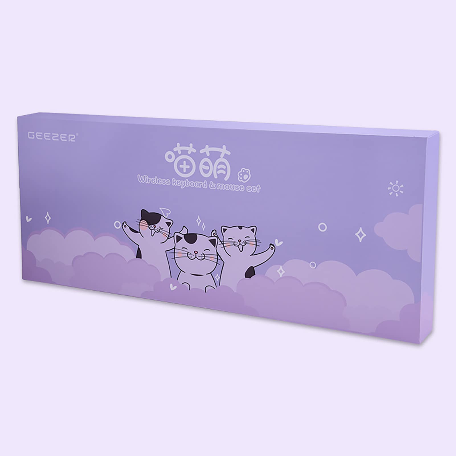 Cute Cat 2.4G USB Wireless Keyboard and Mouse Combo - Silent Keys, Ergonomic Design, Candy Colors (Purple-84Keys) - Compatible with Windows/Mac PC, Laptop - Perfect for Home Office, Gaming & Typing