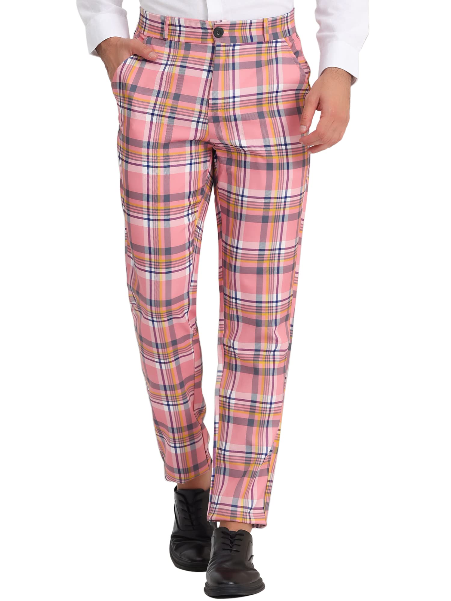 Lars Amadeus Men's Checkered Dress Pants - Flat Front Regular Fit Plaid Slacks for Work, Prom & Formal Occasions | Office Wear, Business Meetings & Special Events