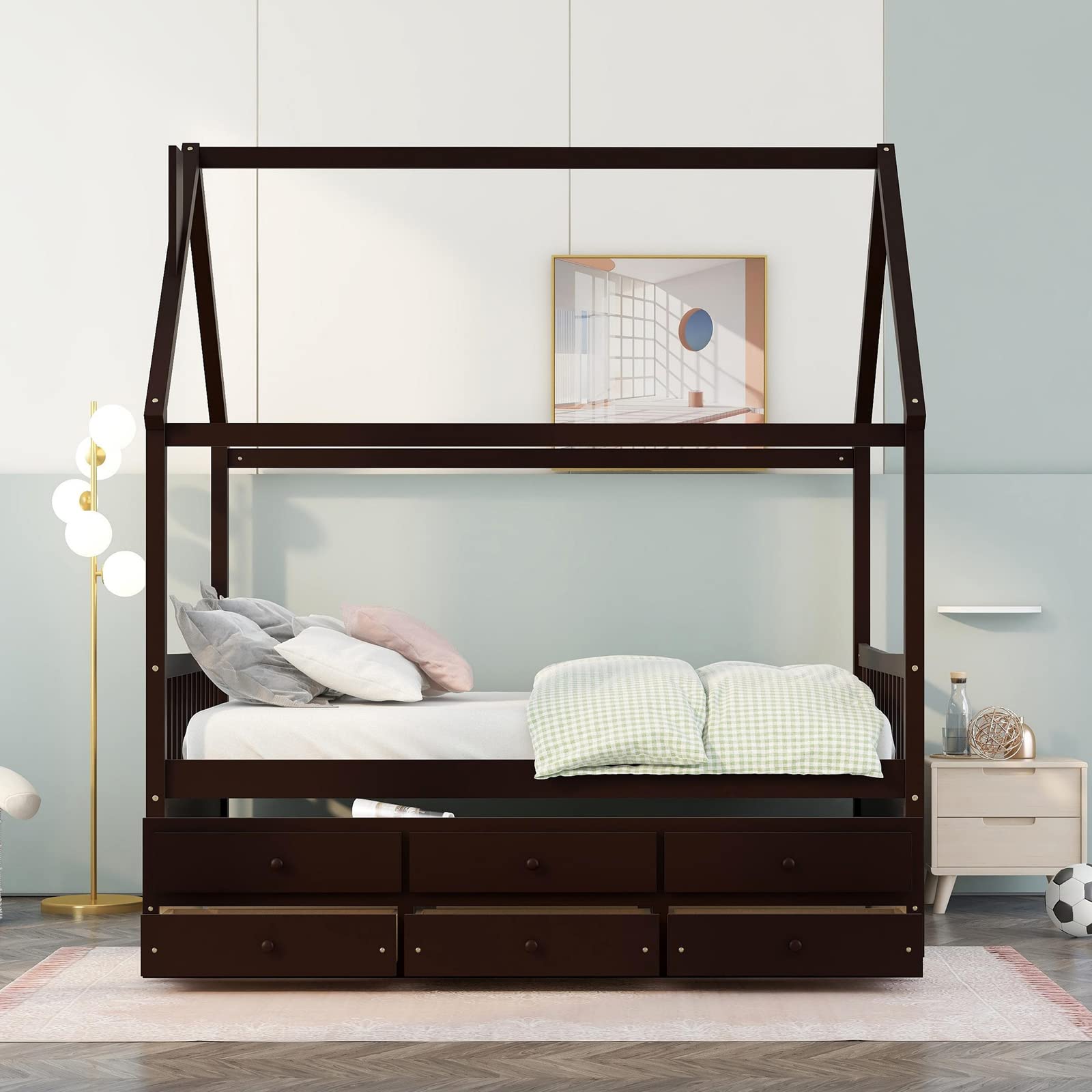 Full Size House Bed with Trundle & 3 Storage Drawers - Wooden Captain's Storage Daybed Frame for Kids, Teens & Guest Room - Perfect for Sleepovers, Playrooms & Small Bedrooms