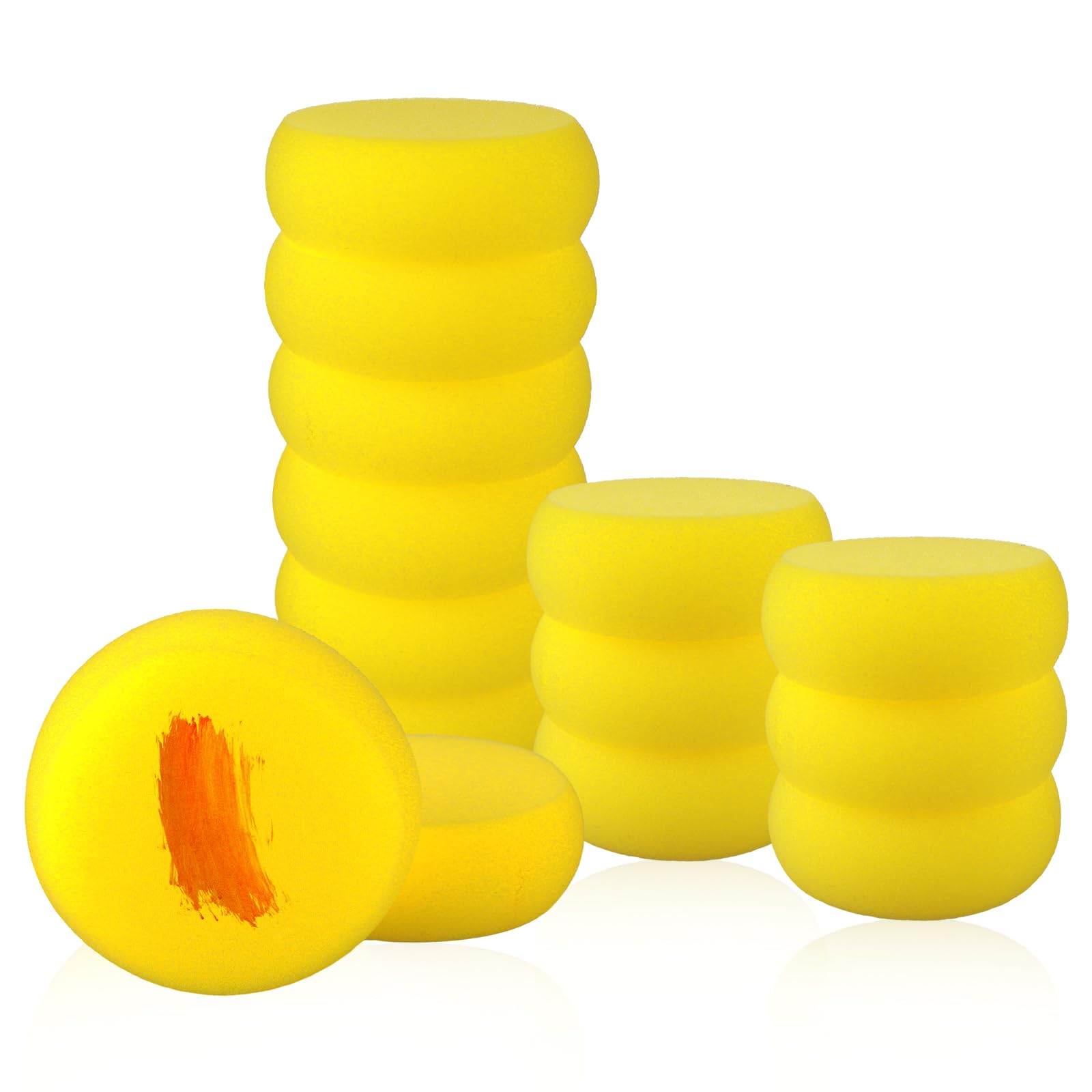 12 Pack Round Painting Sponges - 2.95 Inch Yellow Artist Sponges for Watercolor, Face Painting & Crafts | Synthetic Clay Sponge Applicators for DIY Art Projects & Kids Activities