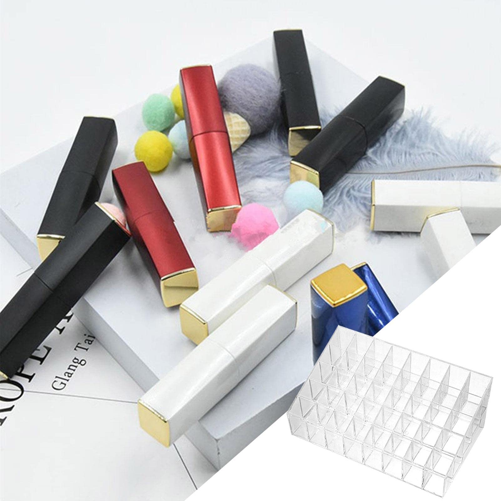 9/24/36/40 Grids Clear Acrylic Lipstick Organizer & Cosmetic Storage Box | Desktop Makeup Holder for Lipsticks, Lip Gloss & Beauty Products | Perfect for Vanity, Bathroom & Travel Organization