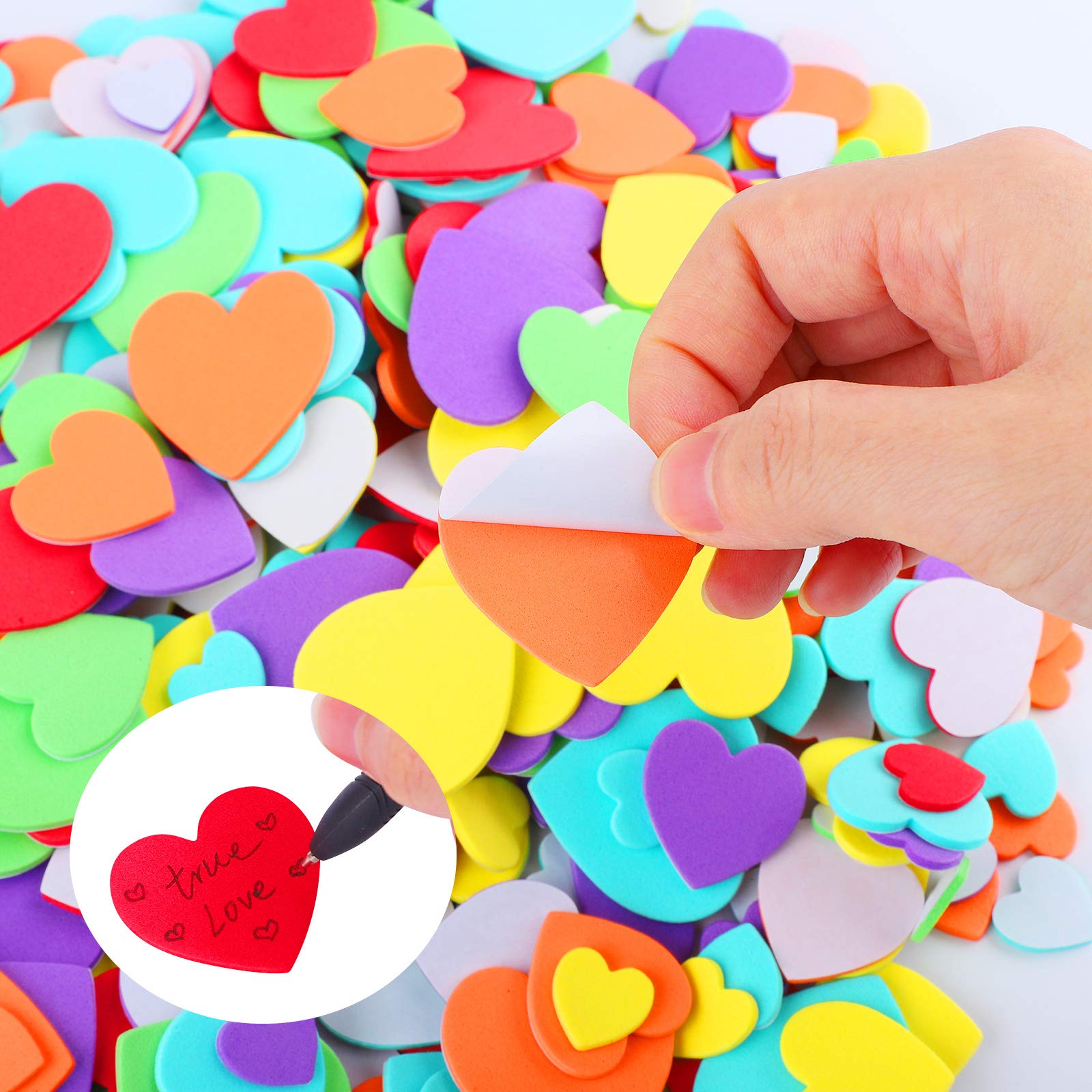600pcs Self-Adhesive Heart Foam Stickers - Bulk Valentine's Day Crafts, Wedding Decorations, Scrapbooking & DIY Card Making Supplies for Kids & Adults