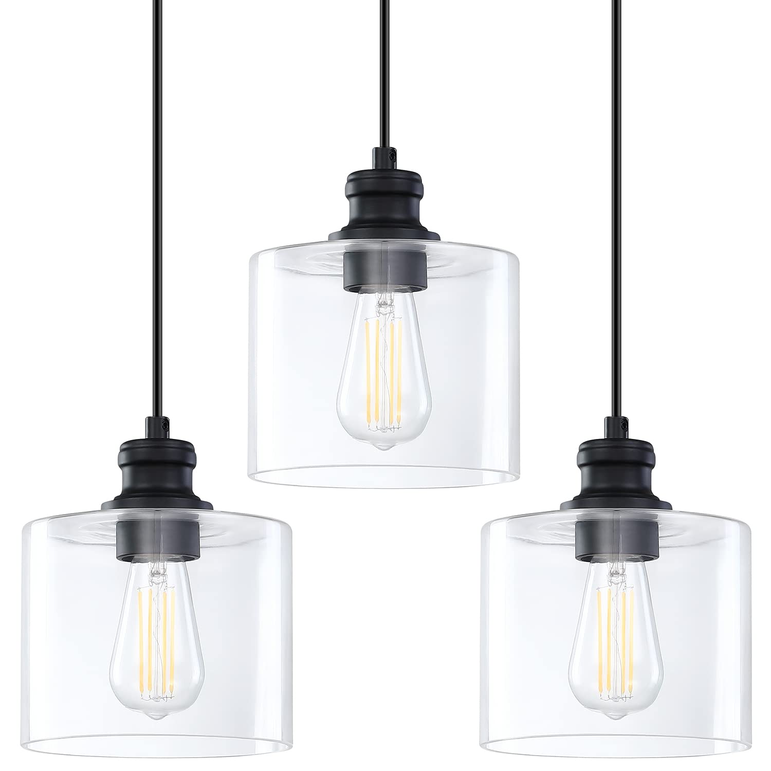 Doraimy 3-Pack Vintage Hanging Pendant Lights - Oil Rubbed Bronze Finish with Clear Blown Glass Shades (6.5 Inch) - Farmhouse Lighting for Kitchen Island, Dining Room, Entryway & Foyer | Perfect for Rustic, Industrial & Modern Home Decor