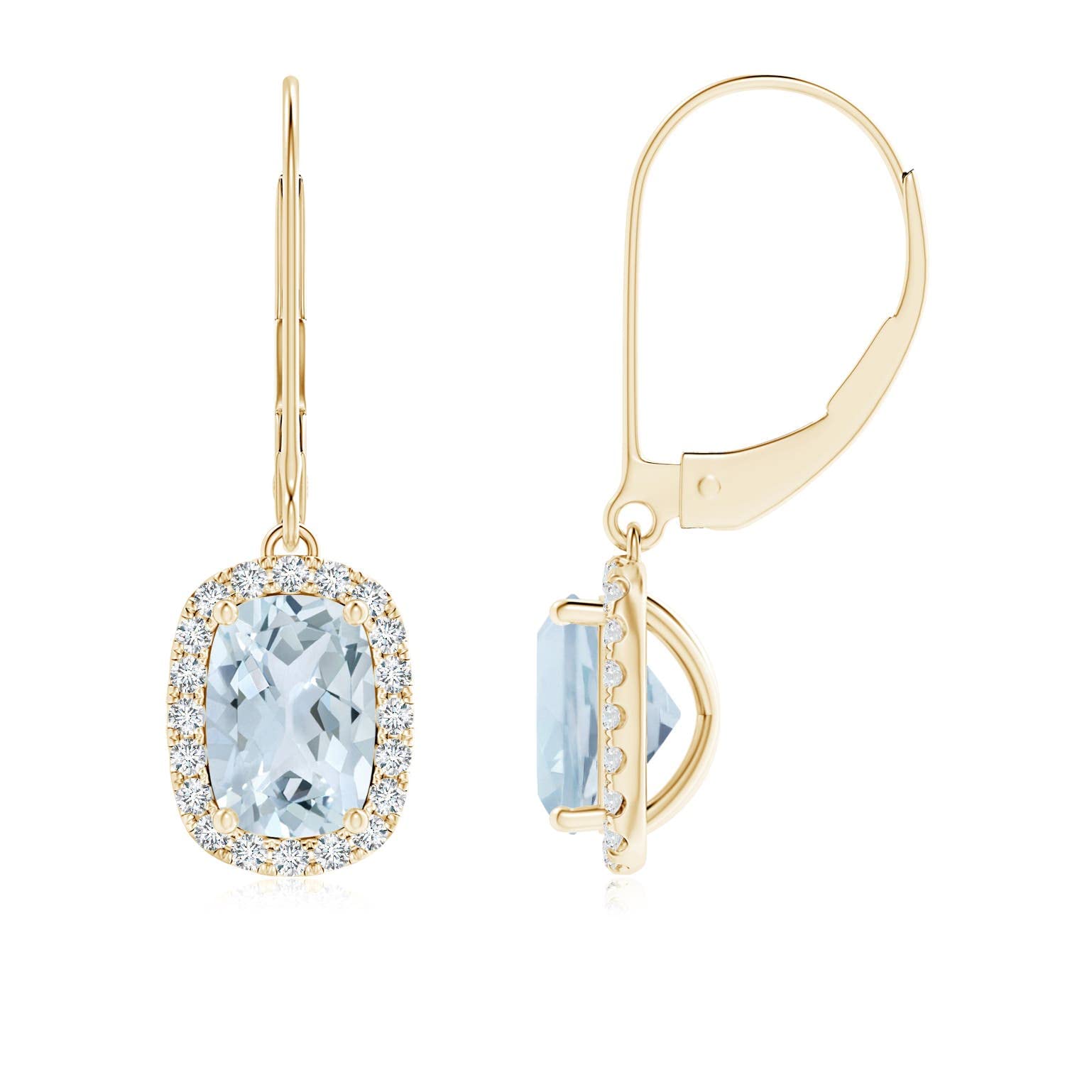 ANGARA Natural Aquamarine Halo Earrings for Women - 14K Solid Gold/Platinum March Birthstone Jewelry | Elegant Gift for Her, Birthday, Wedding, Anniversary | Perfect for Formal Events, Date Nights & Special Occasions
