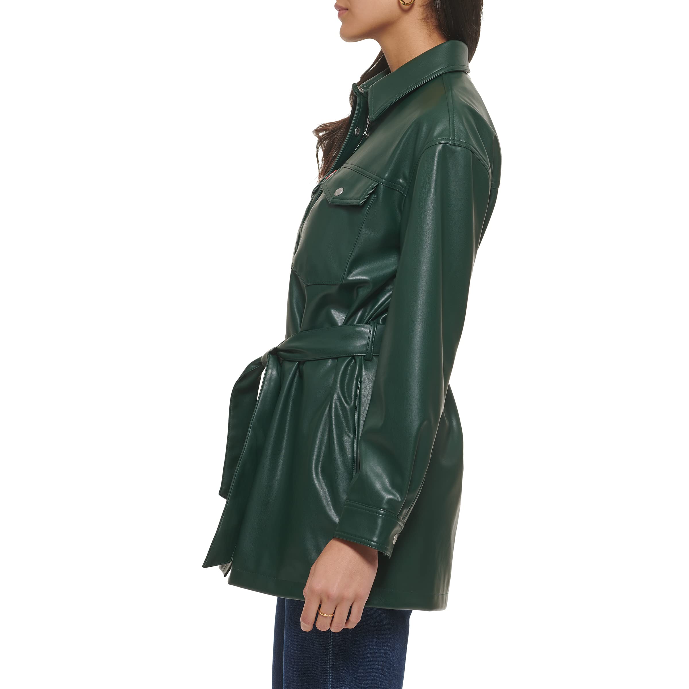 Levi's Women's Faux Leather Belted Shirt Jacket - Stylish & Versatile Outerwear for Casual & Office Wear (Standard & Plus Sizes) | Perfect for Fall & Winter Layering